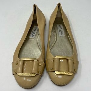 Jimmy Choo Morse Patent Leather Tan Beige Ballerina Flats Size 37